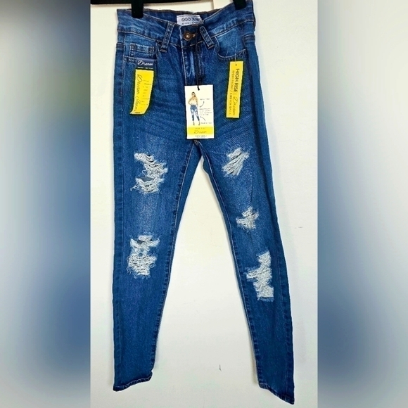 High Rise Rip and Repair Medium Wash with Rigid Front and Stretch Back Jeans NWT - Picture 4 of 15